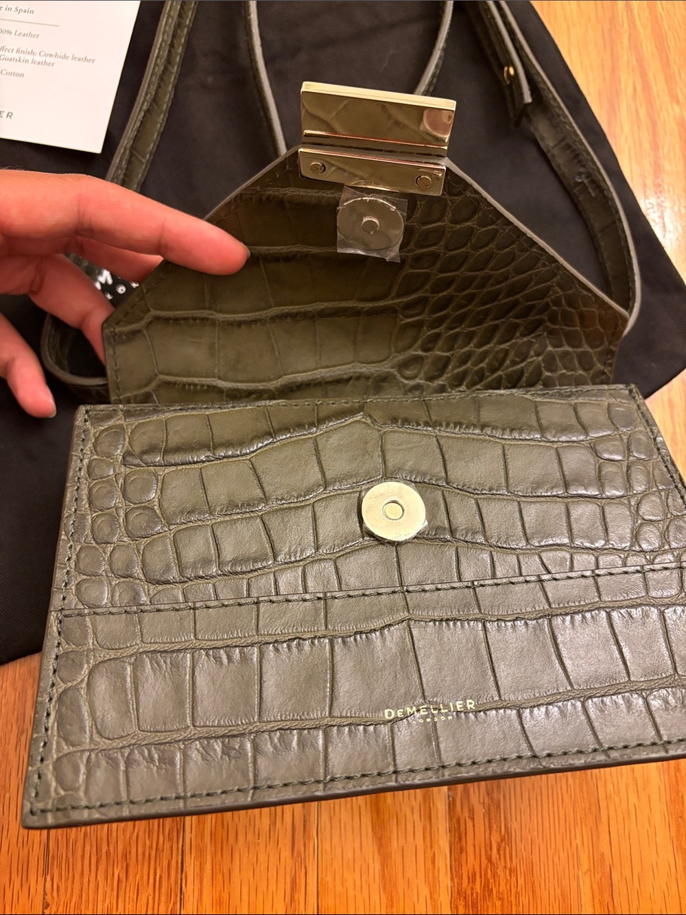 DeMellier Black Croc-Embossed Mini Crossbody with Gold Square Clasp - Picture 4 of 13